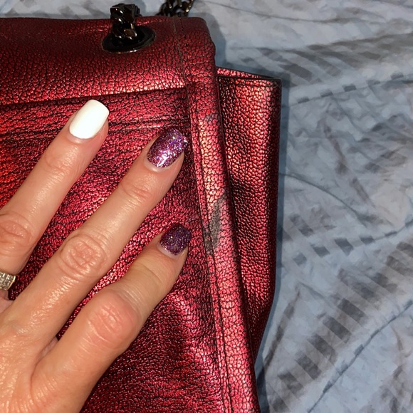 Coach Metallic Red Ranger Flap Crossbody Bag Metal Chain Convertible - Picture 11 of 16